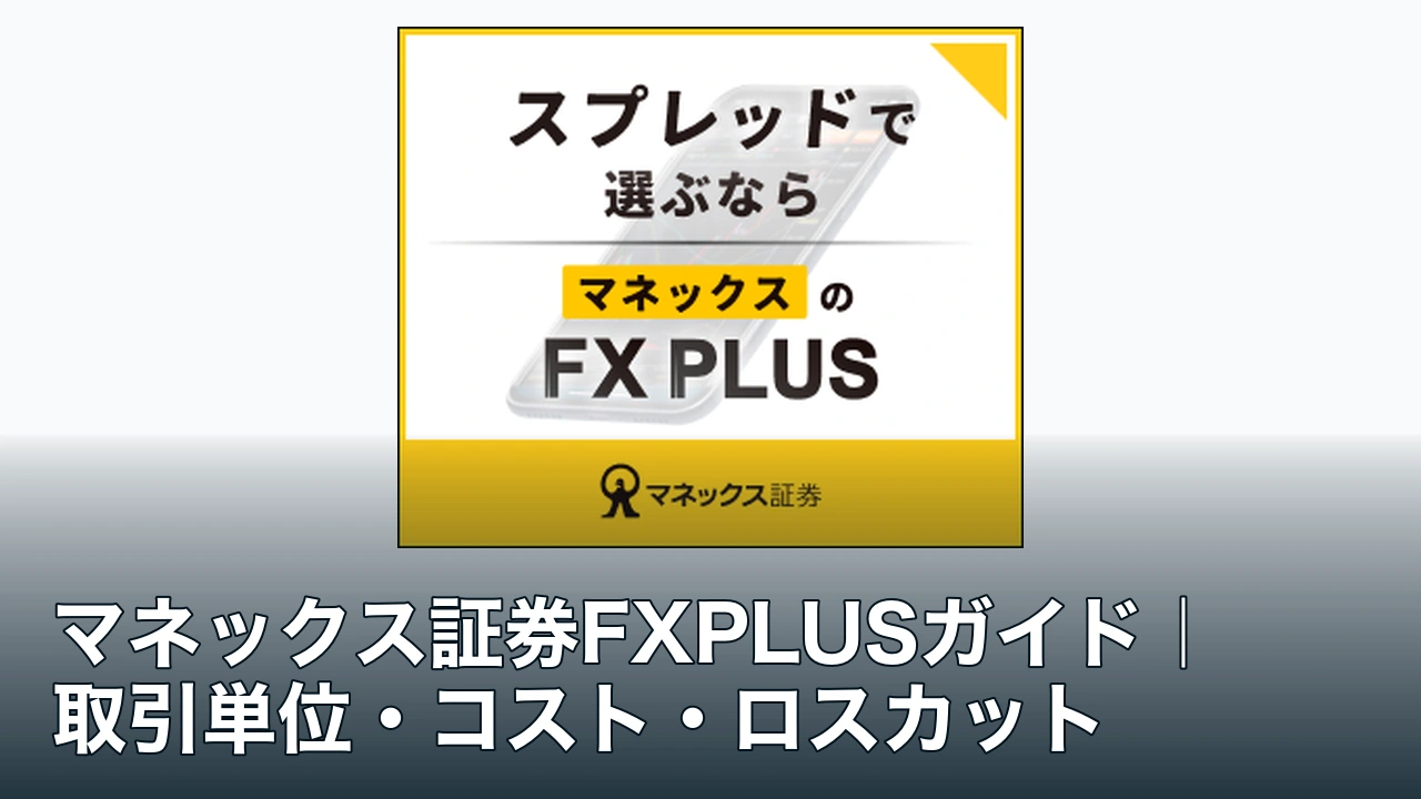 マネックス証券FXPLUSの公式広告素材と取引単位・ロスカットガイドの記事タイトル