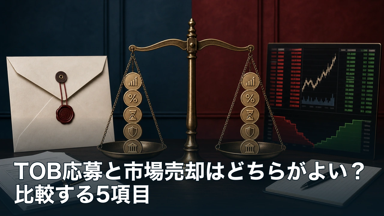 TOBへの応募と市場売却を天秤にかけて比較する場面